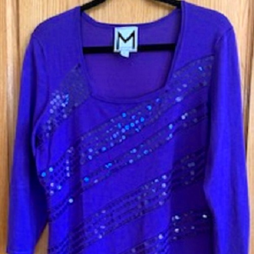Marc Bouwer Women's Purple Pullover Sweater Sequin Size XL